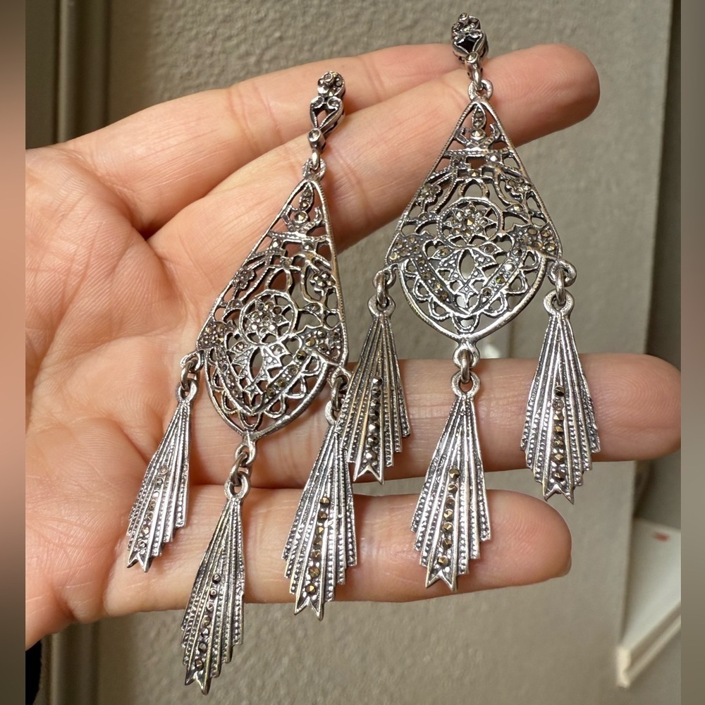 Sterling silver Art Deco Revival*  chandelier earrings- correction*